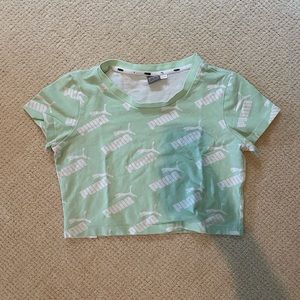 PUMA Mint Green Logo Crop Tee, Size M